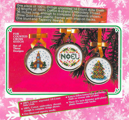 Vintage Cross Stitch Pattern 3" Mini Christmas Hoop Ornaments PDF Instant Digital Download 15 Classic Designs