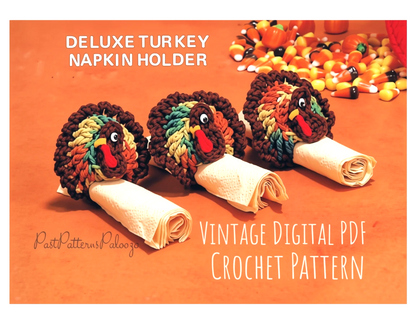 Vintage Crochet Pattern Thanksgiving Tom Turkey Napkin Ring Holders PDF Instant Digital Download Amigurumi Holiday Table Setting 4 Ply