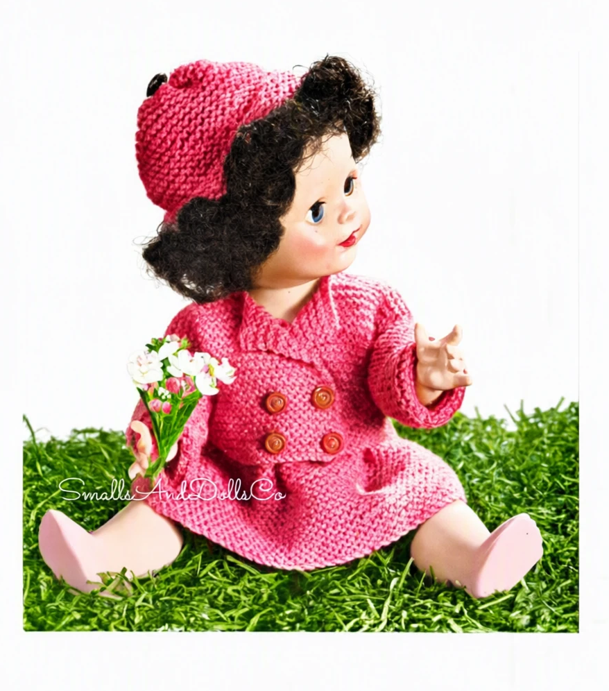 Vintage Knitting Pattern 14" Doll Clothes Easy Garter Stitch 2 Outfits PDF Instant Digital Download