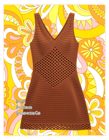 Vintage Crochet Pattern Retro Womens Diamond Eyelet Mini Dress PDF Instant Digital Download Sleeveless Summer V Neck 5 Ply