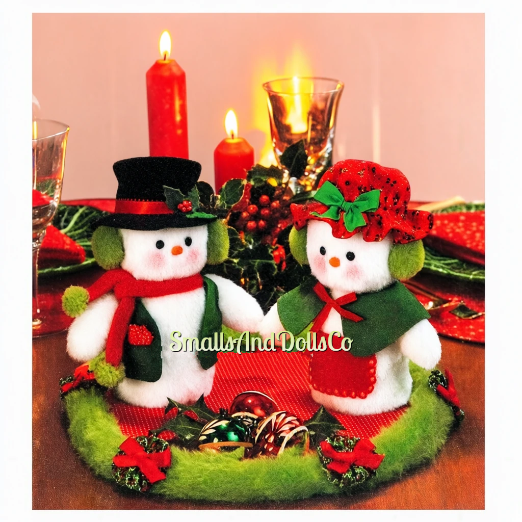 Vintage Christmas Sewing Pattern 7" Mr and Mrs Frosty the Snowman Soft Toy Dolls PDF Instant Digital Download Faux Fur Fabric Snow Couple