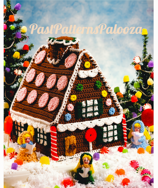 Vintage Crochet Pattern 12" Christmas Gingerbread Cookie House with Caroler Dolls Display Centerpiece PDF Instant Digital Download 4 Ply