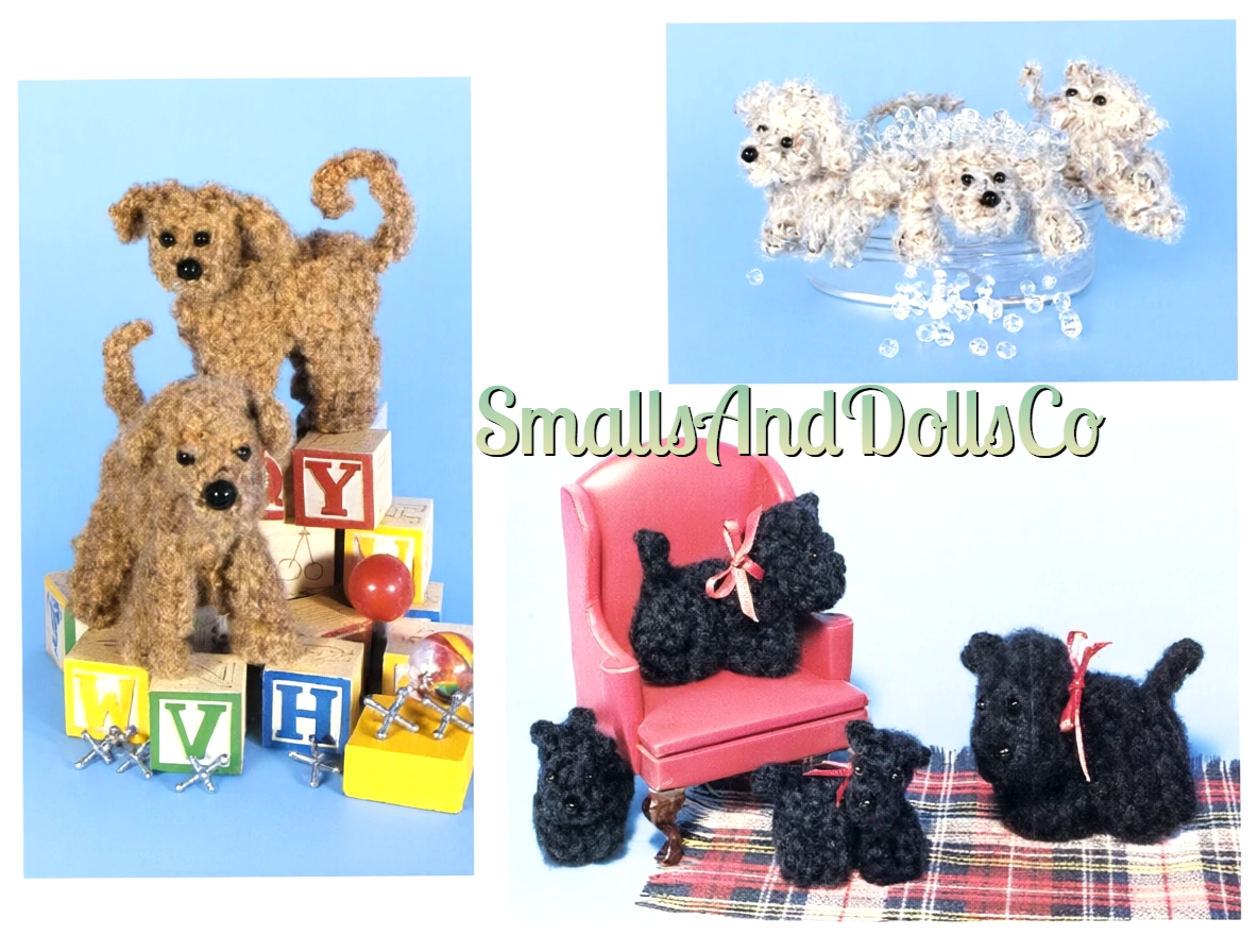 Vintage Crochet Pattern Mini Dogs Puppies Amigurumi in 5 Tiny Sizes PDF Instant Digital Download Miniature Soft Toy Dolls