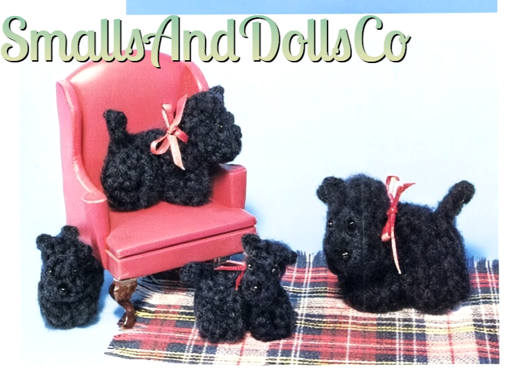 Vintage Crochet Pattern Micro Mini Scottie Dogs Tiny Amigurumi Soft Toy Dolls PDF Instant Digital Download Small Dollhouse Puppies 1-3 Inch