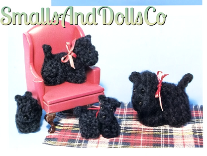 Vintage Crochet Pattern Micro Mini Scottie Dogs Tiny Amigurumi Soft Toy Dolls PDF Instant Digital Download Small Dollhouse Puppies 1-3 Inch