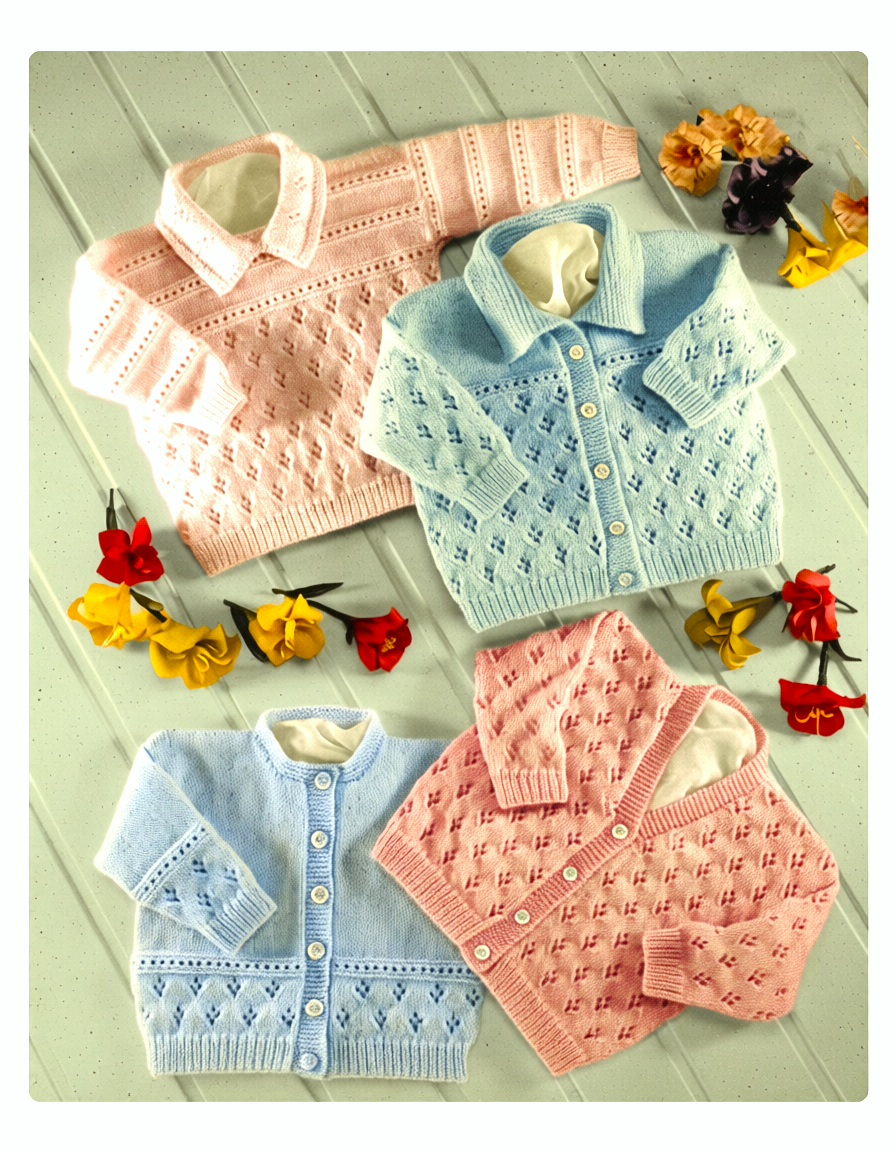 Vintage Knitting Pattern Eyelet Lace Textured Baby Cardigans Pullover Sweater PDF Instant Digital Download Preemie Newborn to 2 yrs 4 ply