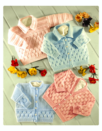 Vintage Knitting Pattern Eyelet Lace Textured Baby Cardigans Pullover Sweater PDF Instant Digital Download Preemie Newborn to 2 yrs 4 ply