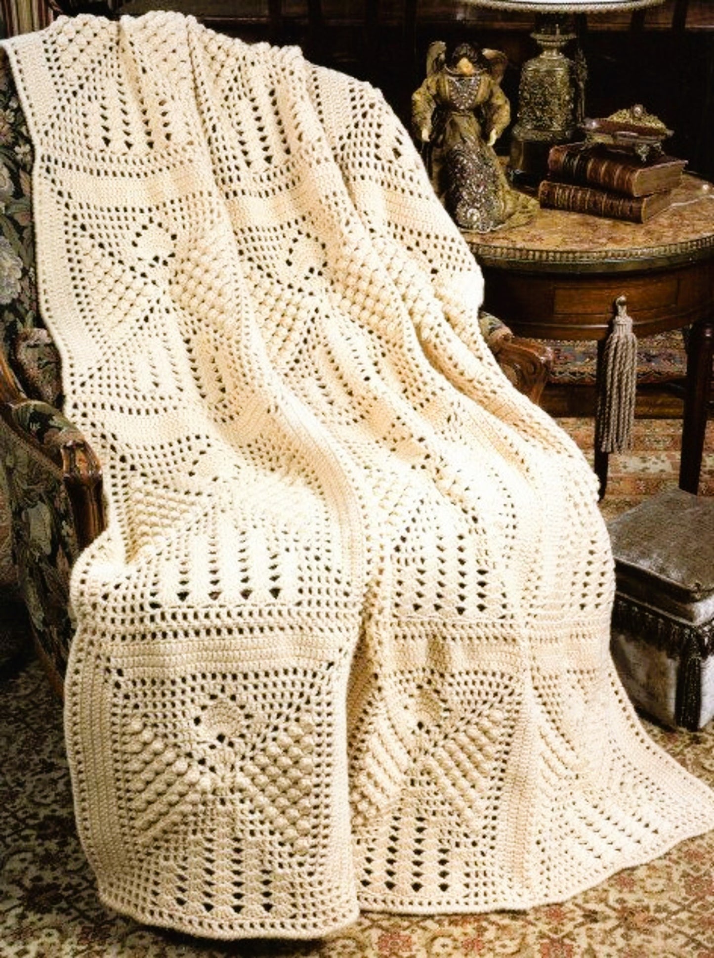 Vintage Crochet Pattern Popcorn Angel Squares Afghan PDF Instant Digital Download Lacy Heavenly Nativity Blanket 10 Ply