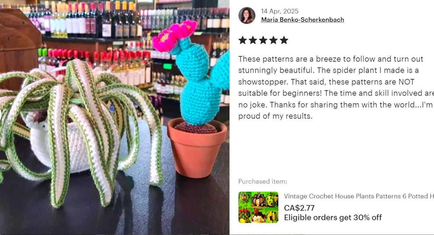 Vintage Crochet House Plants Patterns 6 Potted Houseplants Realistic Amigurumi Planters PDF Instant Digital Download 4 Ply