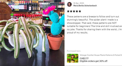 Vintage Crochet House Plants Patterns 6 Potted Houseplants Realistic Amigurumi Planters PDF Instant Digital Download 4 Ply