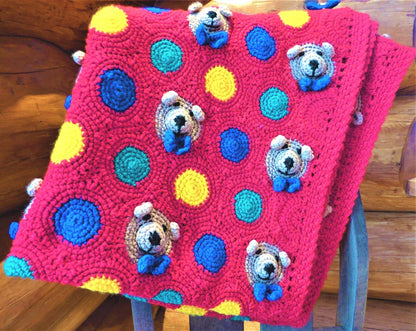 Vintage Crochet Pattern Teddy Bear Faces Motifs Afghan PDF Instant Digital Download Bears & Dots Throw Blanket 43x60 10 Ply