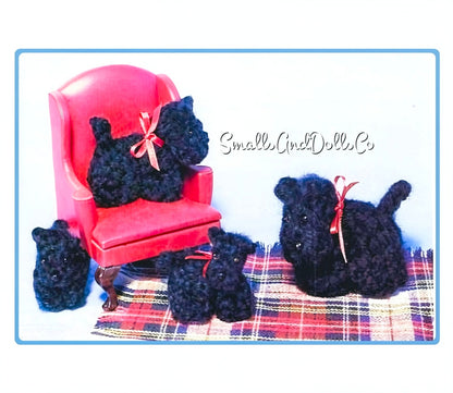 Vintage Crochet Pattern Micro Mini Scottie Dogs Tiny Amigurumi Soft Toy Dolls PDF Instant Digital Download Small Dollhouse Puppies 1-3 Inch