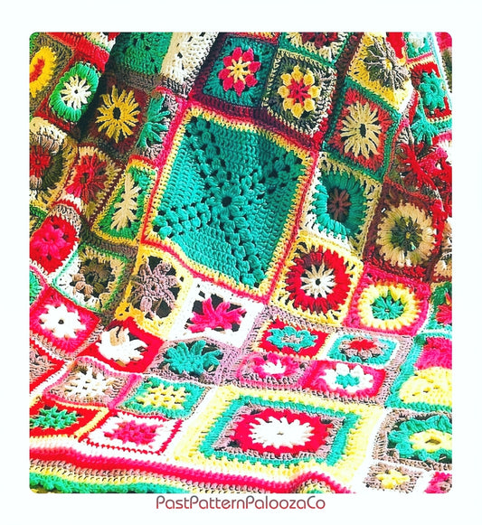 Vintage Crochet Pattern Granny Square Sampler Afghan Patchwork Garden PDF Instant Digital Download 11 Motifs Blanket 50x64 10 Ply