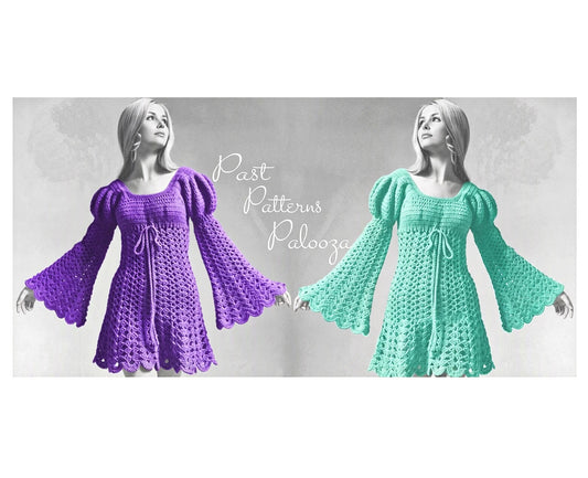Vintage Crochet Pattern Boho Lace Romantic Juliet Mini Tunic Dress PDF Instant Digital Download Empire 1970s Hippie Wear S M L Plus Sizes