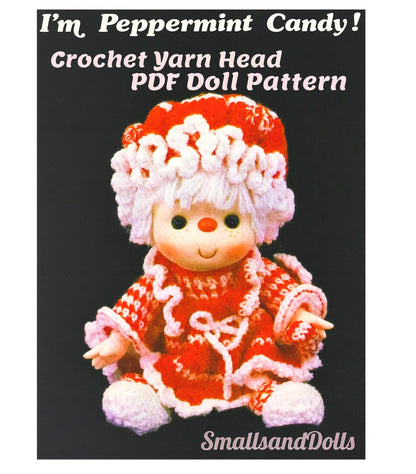 Vintage Christmas Crochet Pattern 14" Peppermint Candy Cane Yarn Head Doll PDF Instant Digital Download
