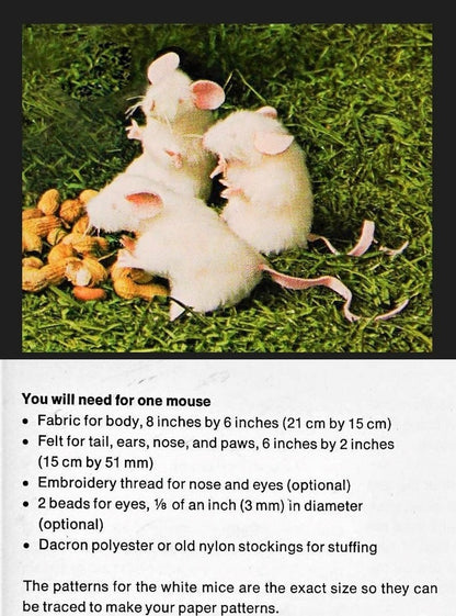 Vintage Sewing Pattern 4" Realistic Little Mouse Faux Fur Fabric Soft Sculpture Plush Toy PDF Instant Digital Download Stuffed Furry Mice