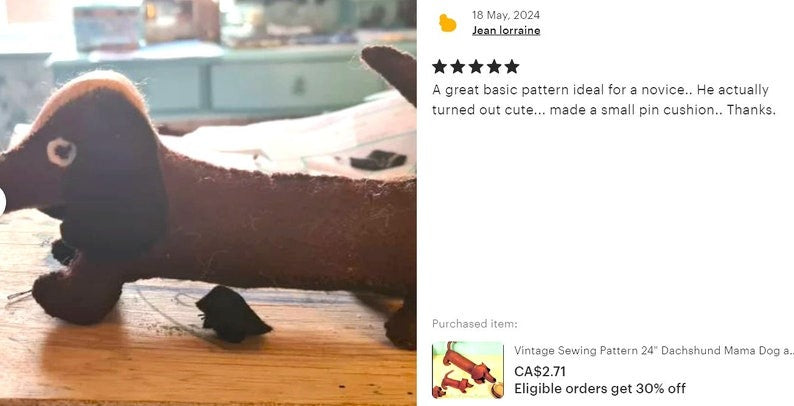 Vintage Sewing Pattern 24" Dachshund Mama Dog and 10" Puppies Felt Fabric Soft Toys PDF Instant Digital Download Stuffed Weiner Sausage Dogs