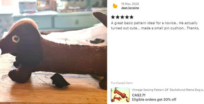 Vintage Sewing Pattern 24" Dachshund Mama Dog and 10" Puppies Felt Fabric Soft Toys PDF Instant Digital Download Stuffed Weiner Sausage Dogs