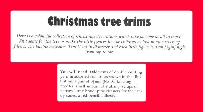 Vintage Christmas Knitting Pattern 2" Mini Festive Tree Ornaments PDF Instant Digital Download Santa Angel Snowman Candy Cane Round Balls