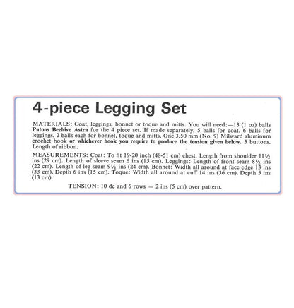 Vintage Crochet Pattern Baby Boy and Girl 4 Piece Legging Set PDF Instant Digital Download Coat Bonnet or Toque Mitts 6-12m 5 Ply