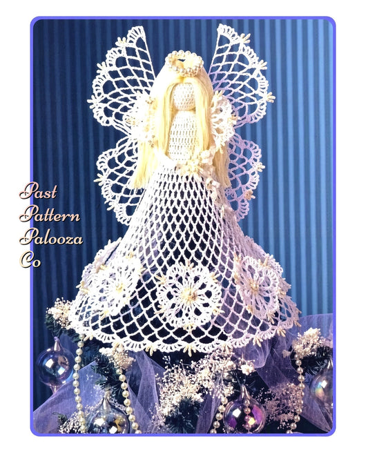 Vintage Crochet Pattern 13" Snowflake Christmas Angel Tree Topper or Centerpiece Lace & Pearls PDF Instant Digital Download Thread Crochet