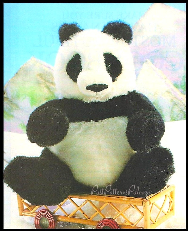 Vintage Sewing Pattern 16" Plush Panda Teddy Bear Soft Sculpture Doll Faux Fur Fabric PDF Instant Digital Download Sitting Bear