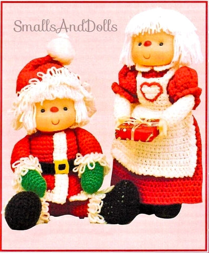 Vintage Crochet Patterns 14" Santa and Mrs. Claus Christmas Yarn Head Dolls PDF Instant Digital Download Retro 1980s 10 Ply