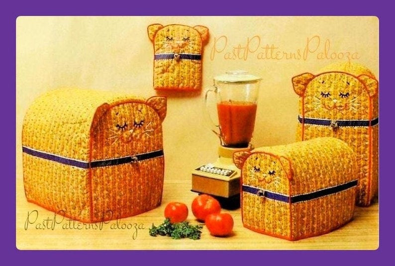 Vintage Sewing Pattern Quilted Kitchen Kittens Set Calico Cat Blender Mixer Toaster Covers Pot Holder PDF Instant Digital Download Cute Cats