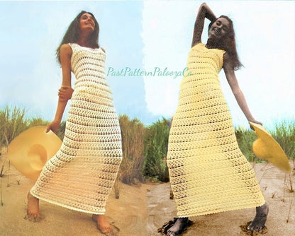 Vintage Crochet Pattern Airy Beach Tunic Maxi Dress PDF Instant Digital Download 70s Boho Bohemian Lace Bikini Cover Up