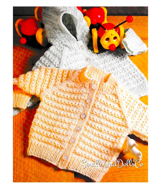 Vintage Knitting Pattern Hooded and Round Neck Baby Cardigan Sweaters PDF Instant Digital Download 12m - 2 Yrs DK