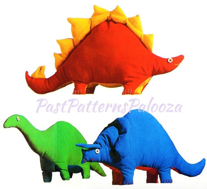 Vintage Sewing Pattern Large and Small Fabric Dinosaurs Soft Sculpture Toy Dolls PDF Instant Digital Download 2 Ft - 6 Ft Three Designs