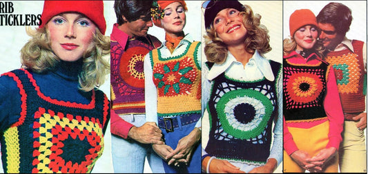 Vintage 1970s Crochet Pattern Retro Womens Mens Rib Ticklers Granny Square Tank Top Vests PDF Instant Digital Download Retro Groovy 10 Ply