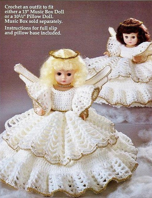 Vintage Crochet Pattern Angel Pillow Doll Bed Doll Music Box Doll Dress PDF Instant Digital Download 13" Doll Christmas Angel 10 Ply