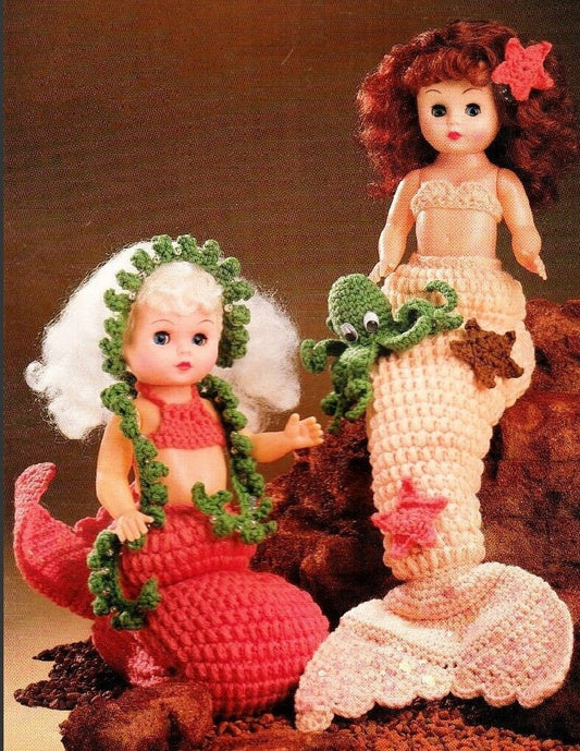 Vintage Crochet Patterns Coral Mermaids Bed Dolls Tail Outfits for 13 Inch Doll or Pillow Doll PDF Instant Digital Download 10 Ply