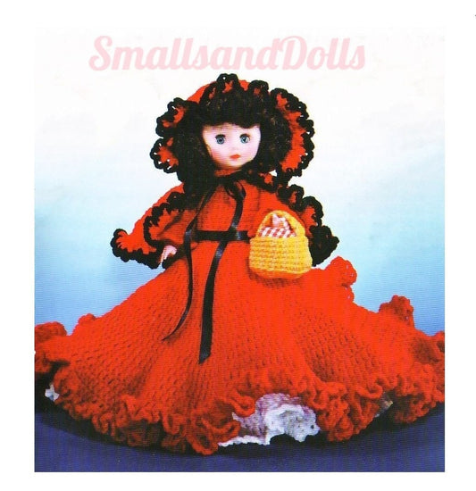 Vintage Crochet Pattern 13" Music Box Bed Doll Christmas Cape Red Riding Hood PDF Instant Digital Download 10 Ply