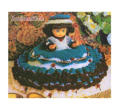 Vintage Crochet Pattern 12" Pretty Pillow Doll Bed Doll Ribbons Pearls Roses Ruffled Dress PDF Instant Digital Download 10 Ply
