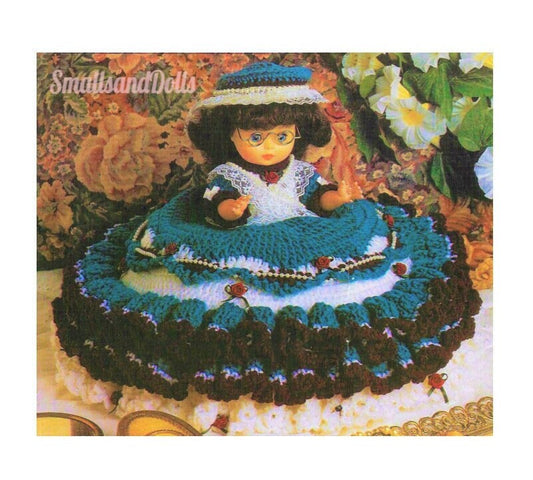 Vintage Crochet Pattern 12" Pretty Pillow Doll Bed Doll Ribbons Pearls Roses Ruffled Dress PDF Instant Digital Download 10 Ply