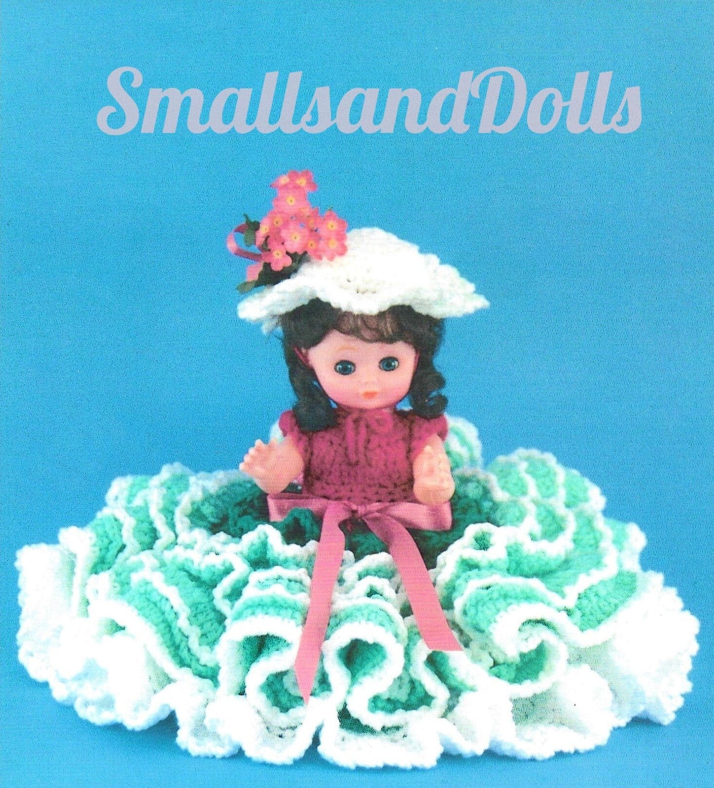 Vintage Crochet Pattern 13" Pretty Bed Doll Ruffled Dress Flower Hat PDF Instant Digital Download 10 Ply