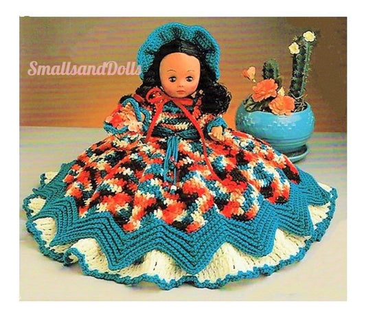 Vintage Crochet Pattern 13" Navajo Indian Princess Pillow or Bed Doll PDF Instant Digital Download Native American Doll Dress 10 Ply