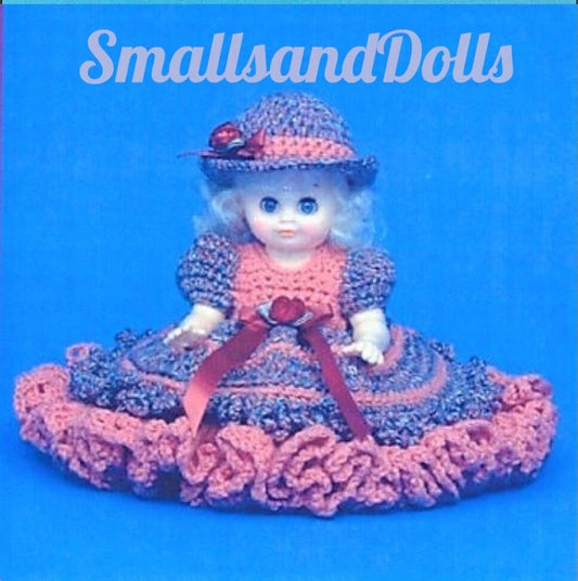 Vintage Crochet Pattern 13" Pretty Bed Doll Ruffled Dress and Hat PDF Instant Digital Download 10 Ply
