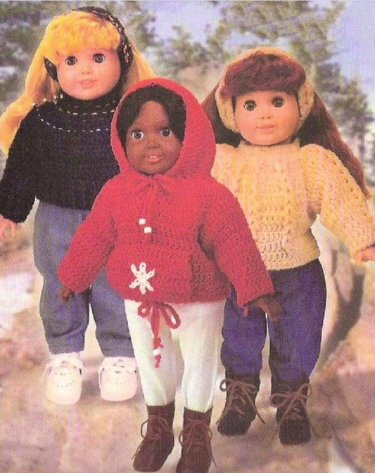 Vintage Crochet Pattern 18 Inch Dolls Knit Sweaters Hoodie Headbands Sets PDF Instant Digital Download Ribbed Cable Hooded Sweaters 4 Ply