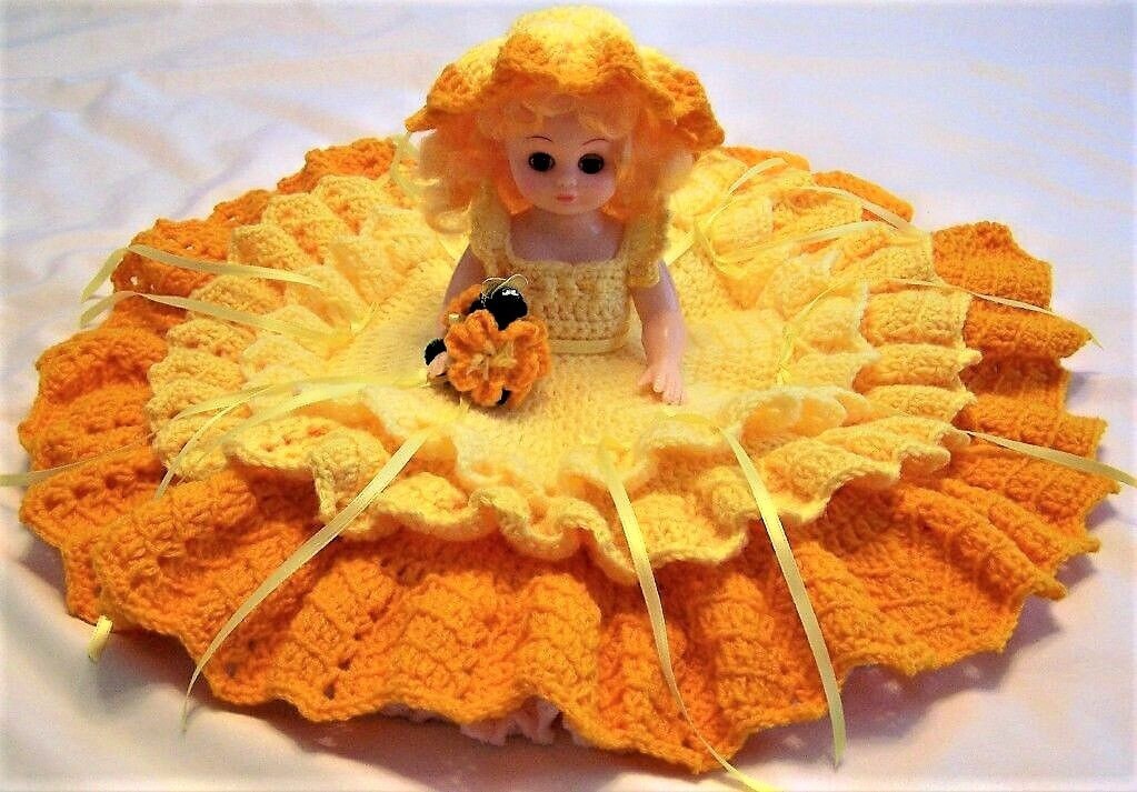 Vintage Crochet Pattern Merry Sunshine Bed Doll Summer Sun Outfit Dress PDF Instant Digital Download 13 Inch Dolls 10 Ply