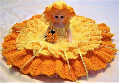 Vintage Crochet Pattern Merry Sunshine Bed Doll Summer Sun Outfit Dress PDF Instant Digital Download 13 Inch Dolls 10 Ply
