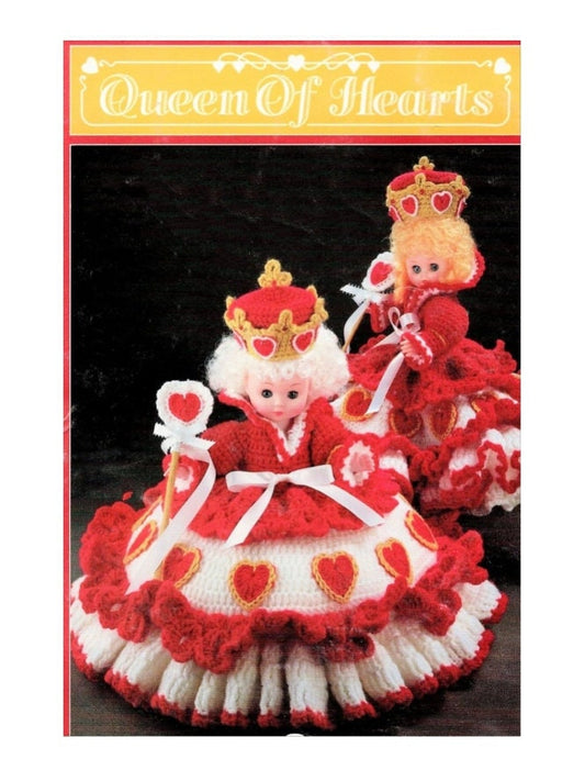 Vintage Crochet Pattern Queen of Hearts Bed Doll Music Box or Pillow Doll Dress Outfits 13 Inch Dolls PDF Instant Digital Download 10 Ply