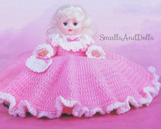 Vintage Crochet Pattern 12" Pretty Tooth Fairy Pillow Doll Angel Bed Doll Ruffled Dress PDF Instant Digital Download 10 Ply