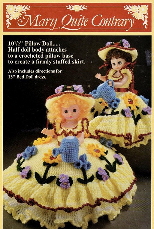 Vintage Crochet Pattern 13" Bed Doll Mary Quite Contrary Pillow Doll Dress Springtime Outfit PDF Instant Digital Download 10 Ply