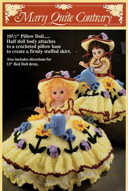 Vintage Crochet Pattern 13" Bed Doll Mary Quite Contrary Pillow Doll Dress Springtime Outfit PDF Instant Digital Download 10 Ply