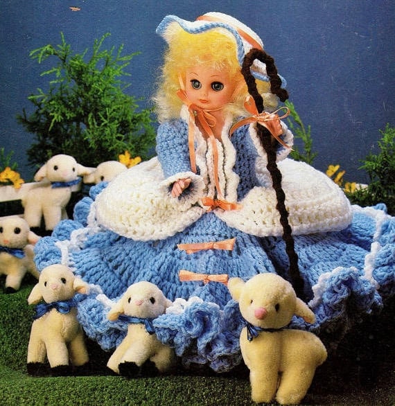 Vintage Crochet Pattern Southern Belle or Little Bo Peep Outfit for 13 Inch Bed Dolls Dress Hat Staff PDF Instant Digital Download 10 Ply