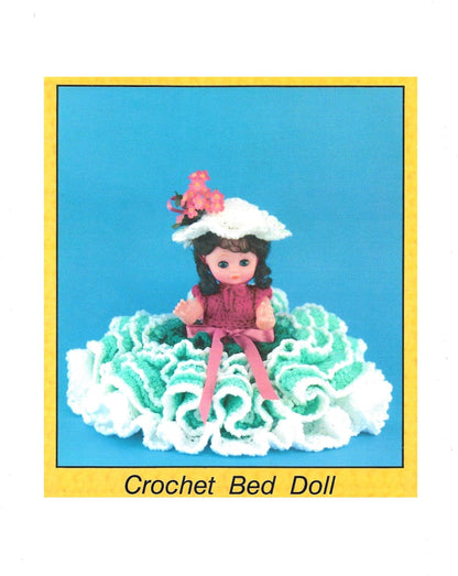 Vintage Crochet Pattern 13" Pretty Bed Doll Ruffled Dress Flower Hat PDF Instant Digital Download 10 Ply