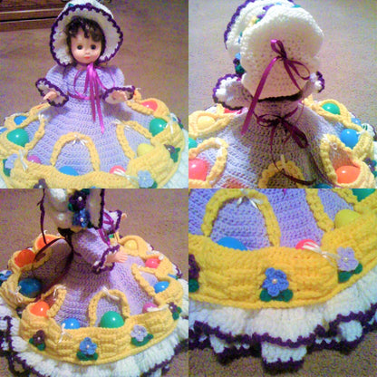 Vintage Crochet Pattern 13" Bed Doll Pillow Doll Music Box Doll Easter Parade Dress PDF Download Easter Egg Gathering Pockets 10 Ply